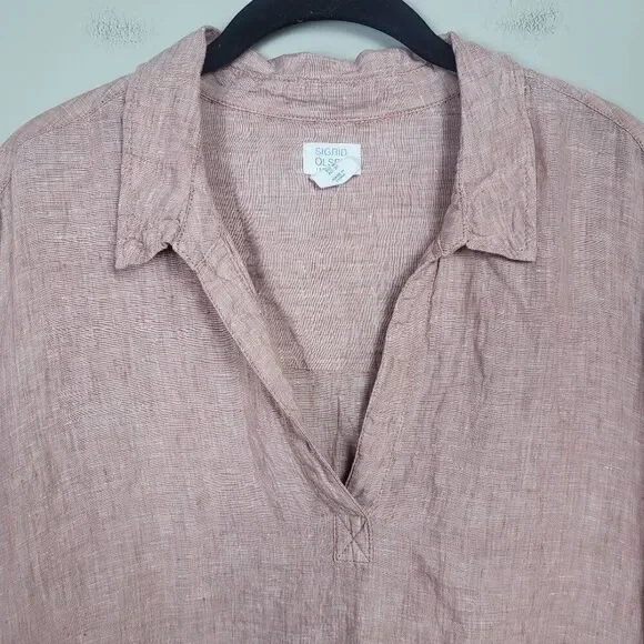 Sigrid Olsen Womens 100% Linen Tunic Top Size 1X Pink 3/4 Sleeve Lagenlook Beach - Picture 3 of 8